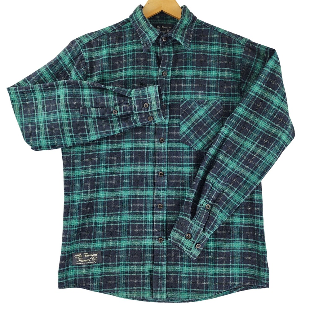 The Vermont Flannel Co Shirt Mens Medium Green Plaid 100% Cotton Made in USA